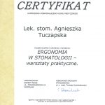 Dental Medicenter - certyfijkat dr Tuczapska Agnieszka